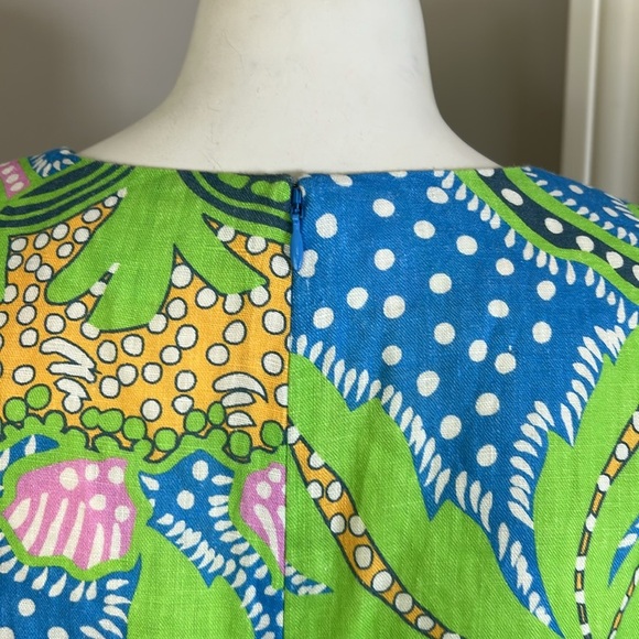 Anthropologie Rhode Mariana Linen Dress Blue Psychedelic Flower Grande Sz 10 NEW - Picture 9 of 14